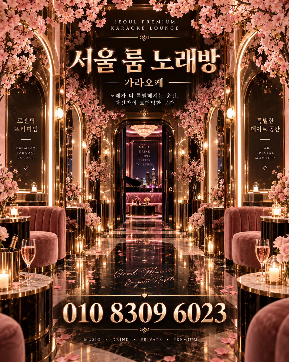 신천동 가라오케 · 서울 룸 노래방 홍보 포스터, 체리블로섬 라운지